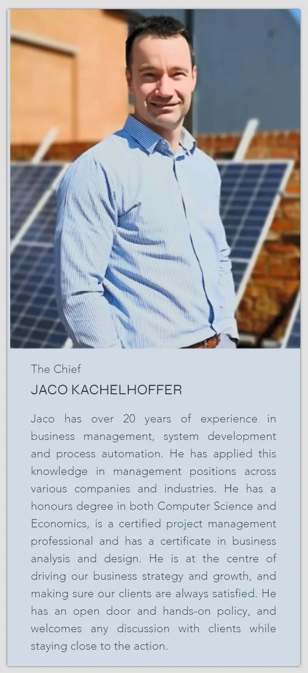 Jaco Kachelhoffer at a solar installation